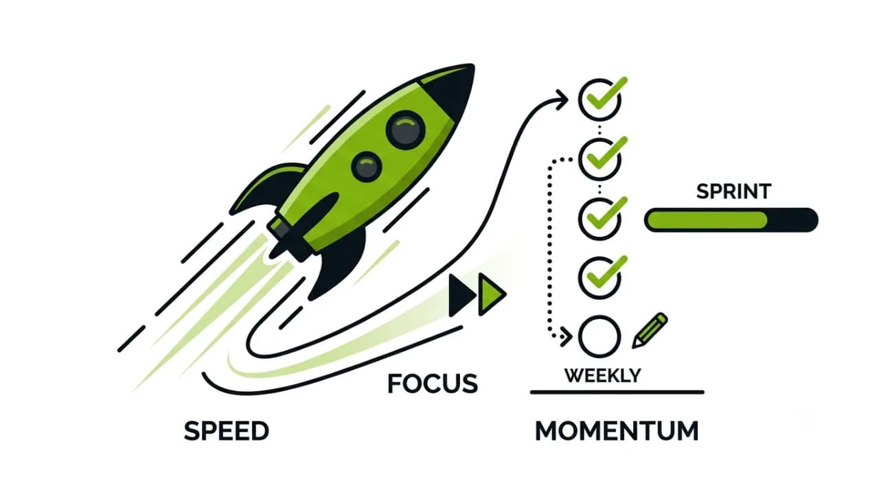 Illustration of strategies to launch an MVP faster through tight scope and weekly sprints