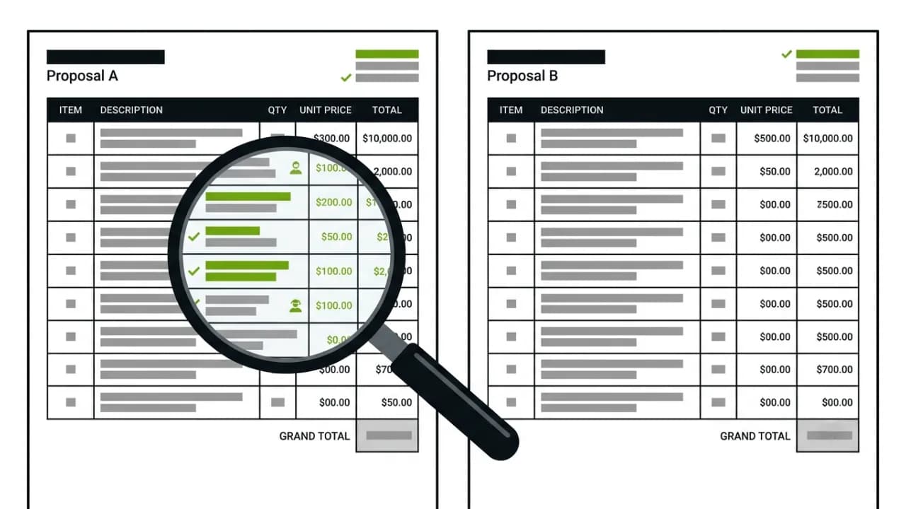 Illustration of comparing two software development quotes side by side beyond the headline price