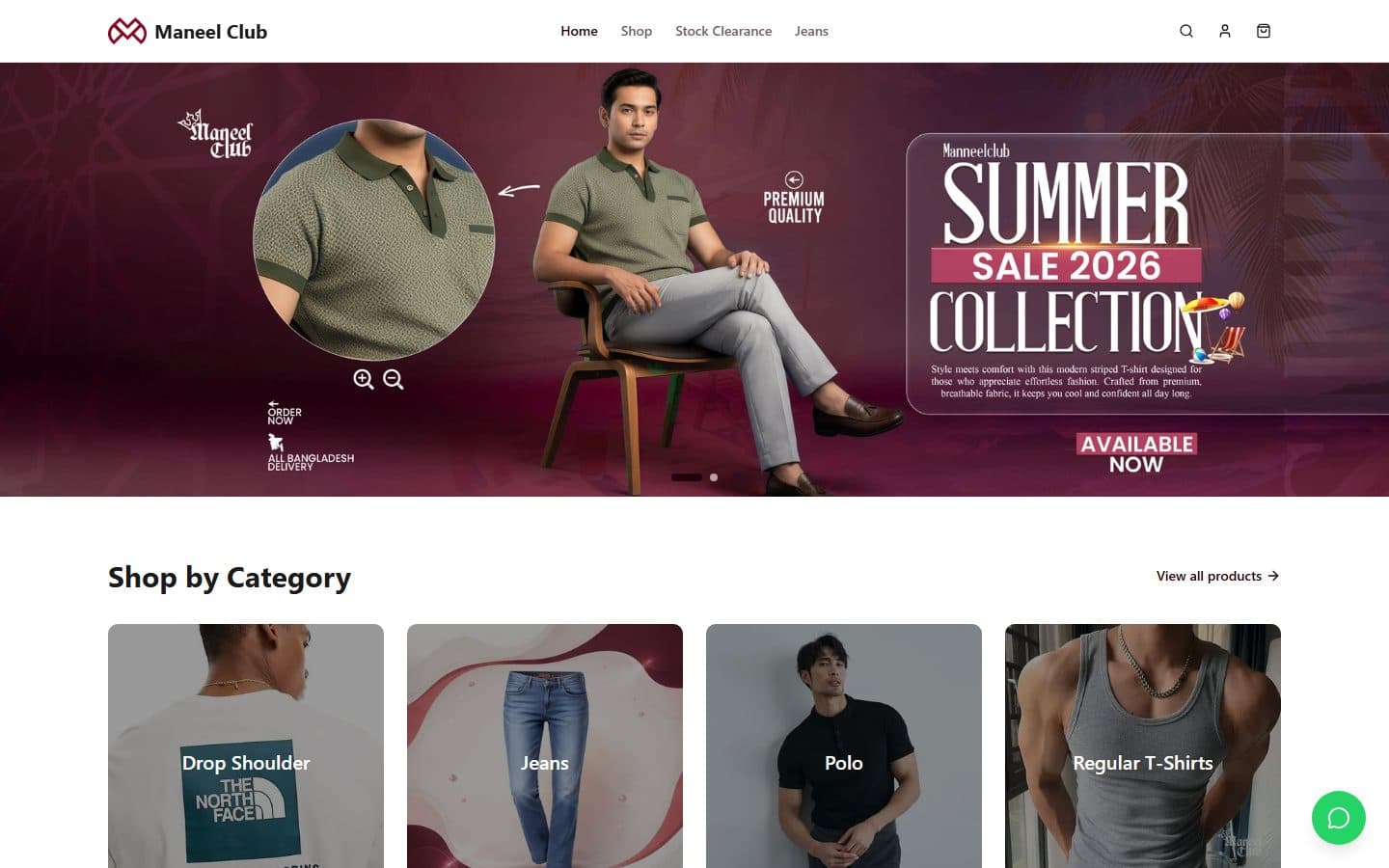 Maneel Club's new store home page in 2026