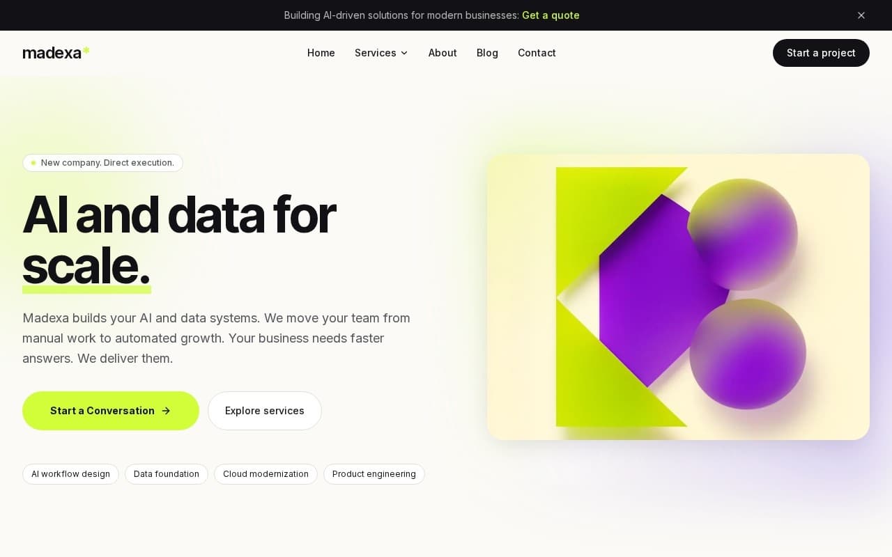Screenshot of the Madexa website built by Arrowbin