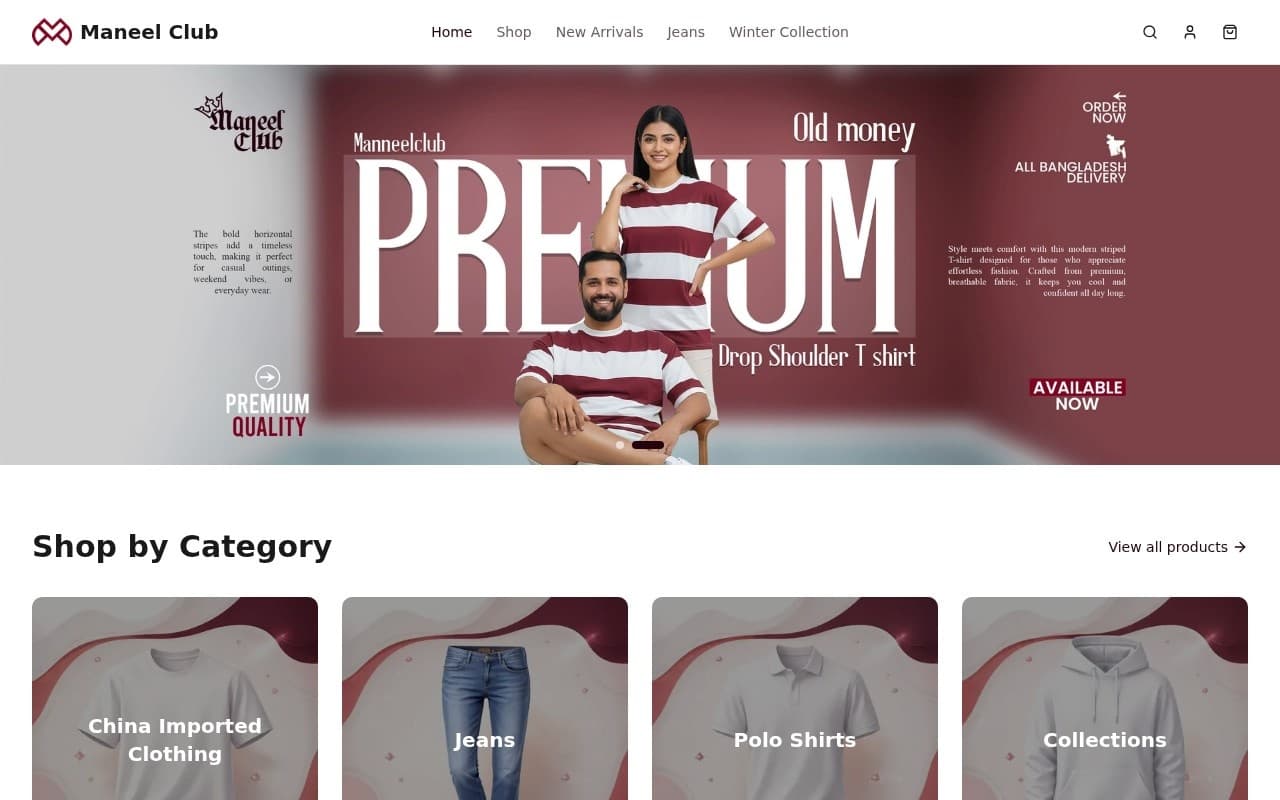 Screenshot of the Maneel Club website built by Arrowbin