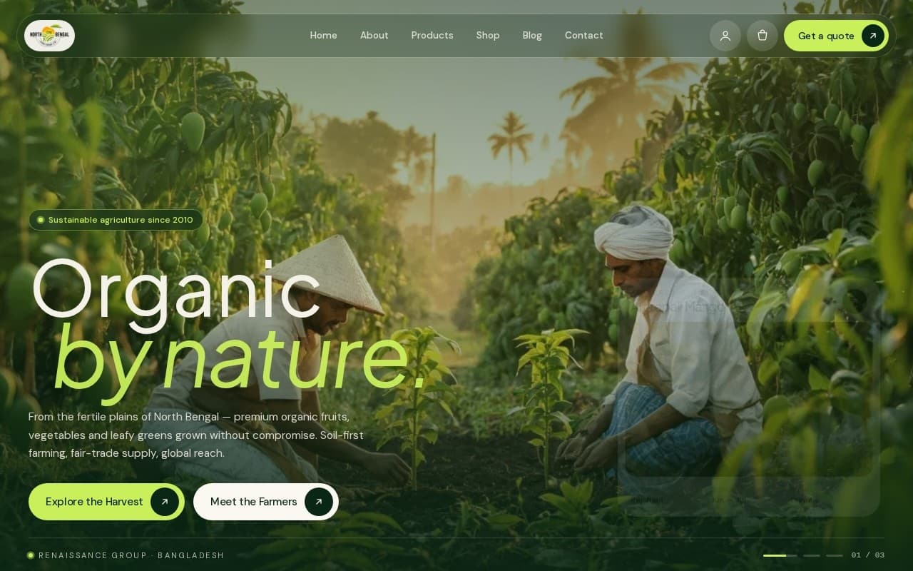 Screenshot of the North Bengal Agro Farms website built by Arrowbin
