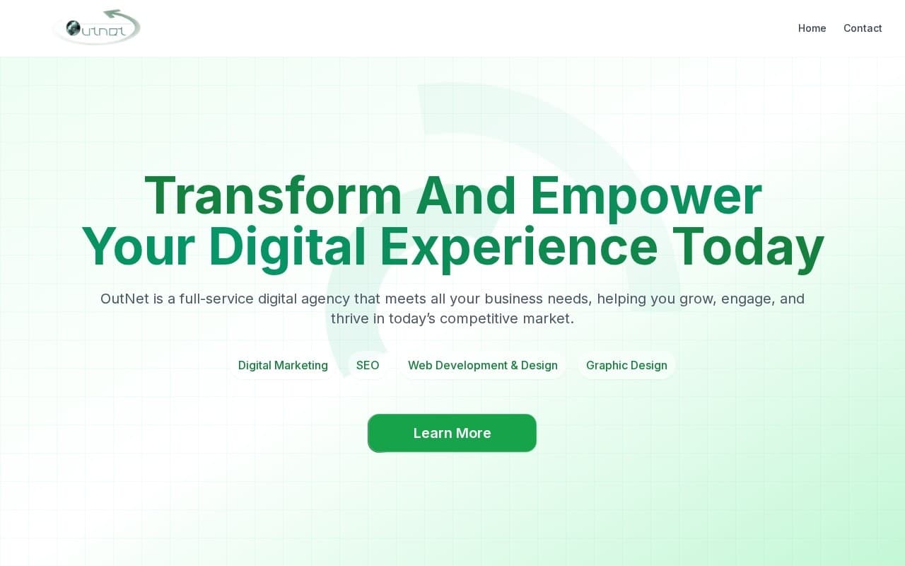 Screenshot of the OutNet website built by Arrowbin