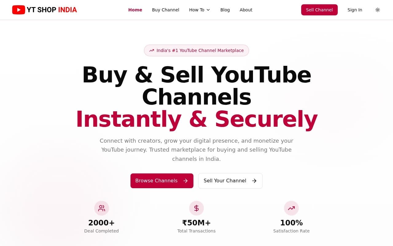 Screenshot of the YT Shop India website built by Arrowbin