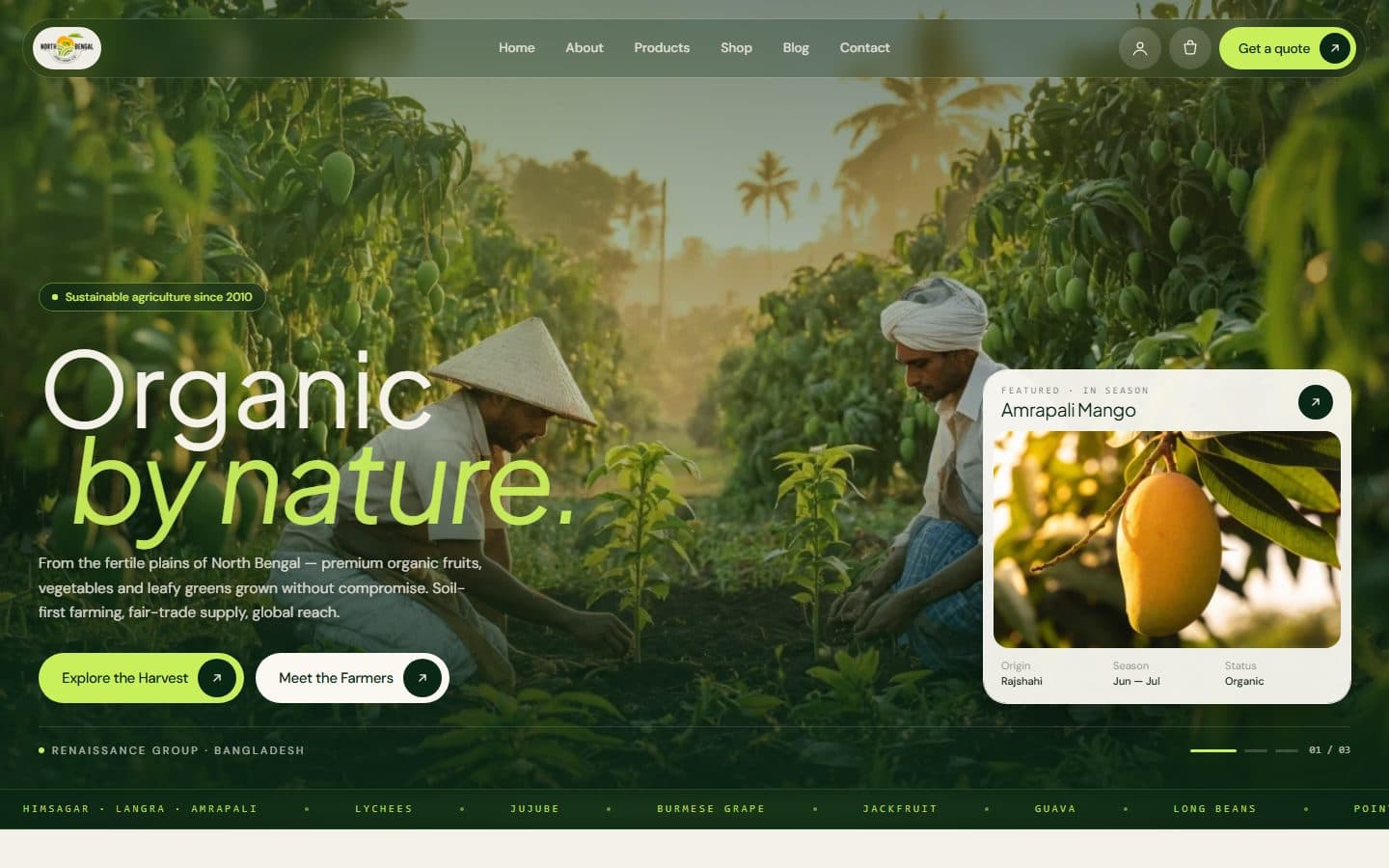 North Bengal Agro Farms' new website home page on desktop