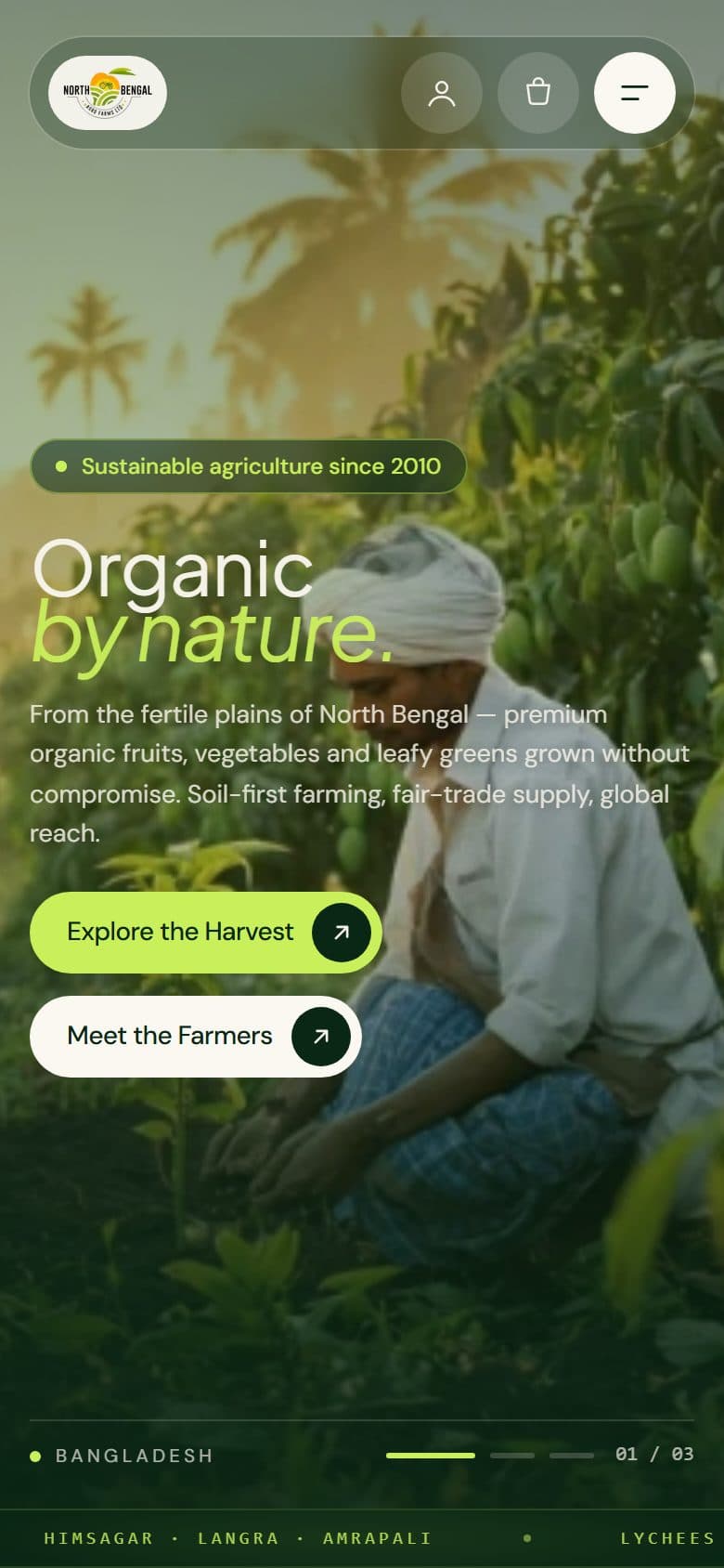 North Bengal Agro Farms' new website on a phone